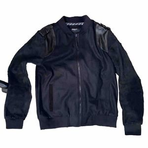 UNKUT Men's XL Zip Jacket Black Long Sleeve Wool Leather Suede PARIS Pistols EUC